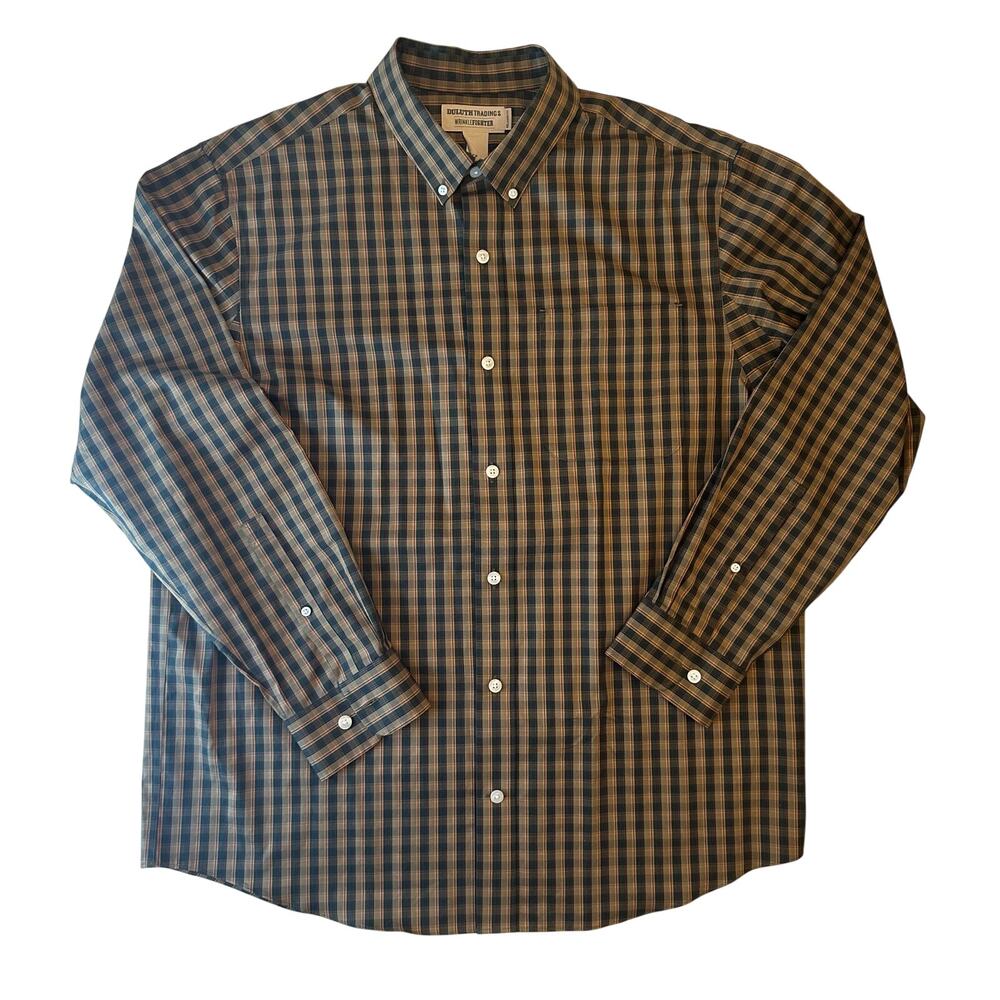 Duluth Trading Mens Green Gold Red Plaid NWT Wrinklefighter Long Sleeve Button
